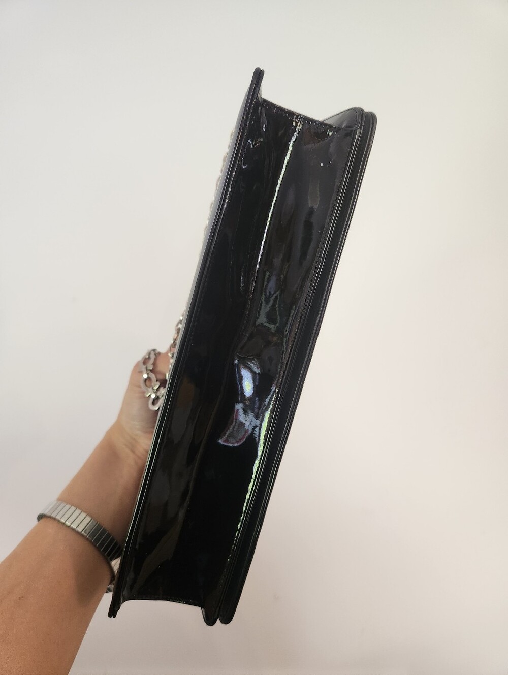 Salvatore Ferragamo Black Patent Leather Chain Shoulder Bag - Picture 3 of 8